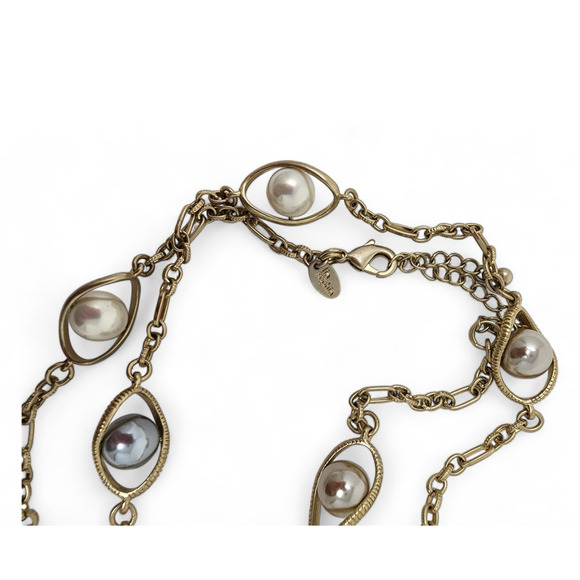 Lia Sophia  Extra Long Layering Gold Necklace Endeavor Faux Pearls 42-45" - Picture 4 of 6